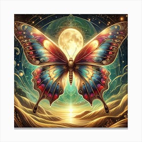 Celestial Butterfly in Green & Gold with Moon I Canvas Print