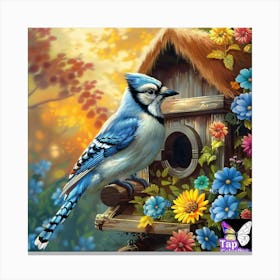 Blue Jay Birdhouse Canvas Print