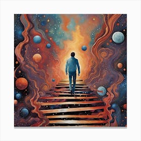 Man On Stairs wallart colorful print abstract poster art illustration design texture for canvas Canvas Print