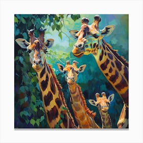 Herd Of Giraffe Portrait Brushstroke 1 Canvas Print