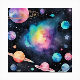 Hello Universe Space Neon Watercolor 12 Art Print 3 Canvas Print