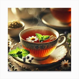 A Close Up Of A Delicate Cup Of Aromatic Tea, With Canvas Print