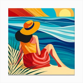Woman Enjoying The Sun At The Beach 12 Canvas Print