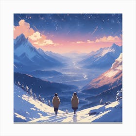 Two People Walking In The Snow Canvas Print