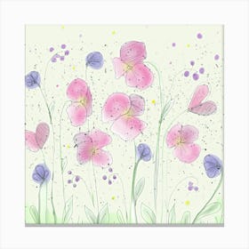 Flowers Nature Meadow Pastel Artwork Doodle Drawing Canvas Print