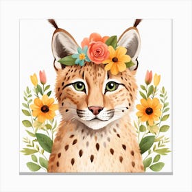 Floral Baby Lynx Nursery Illustration (5) Canvas Print