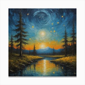 Starry Night on Lake Canvas Print