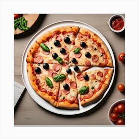 Pizza With Olives And Tomatoes Canvas Print