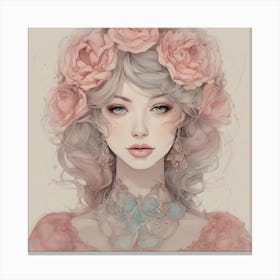 Pretty Girl With Roses Canvas Print