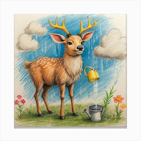 Deer In The Rain Canvas Print