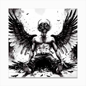 Fallen Angel Black and White Painting Canvas Print