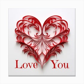 Red Heart Swirls Paper Art Love You Valentine Canvas Print