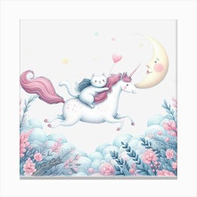 Valentine's Day Lovely Cat Riding a Unicorn 10 Canvas Print