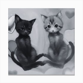 Black and White Cat In A Heart Canvas Print