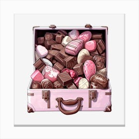 Pink Suitcase With Chocolates Canvas Print