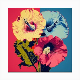 Andy Warhol Style Pop Art Flowers Hollyhock 3 Square Canvas Print