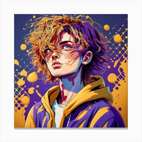 Anime Cartoon Water Spattered Purple And Gold Te Canvas Print