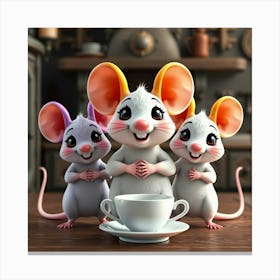 Three Mice With A Cup Of Tea Stampe su tela