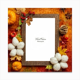 A Seasonal Thanksgiving Frame Design Featuring A Round Cotton Chaplet Layered With Autumn Leaves Ad (3) Canvas Print