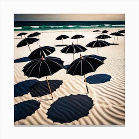 Black Umbrellas On The white Beach Canvas Print