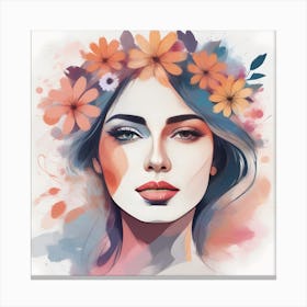 Watercolor Of A Woman With Flowers 1 Canvas Print