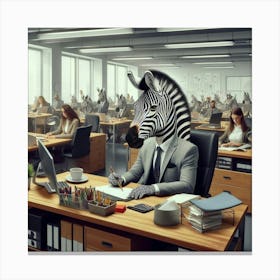 Zebra In The Office 1 Canvas Print