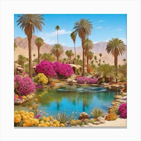 An Oasis In The Desert With Palm Canvas Print