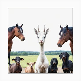 Group Of Horses And Dogs Canvas Print