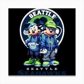 Mickey And Minnie Seattle Seahawks Canvas Print