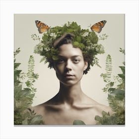 Woman With Butterflies On Her Head Canvas Print