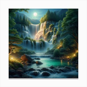 Waterfall At Night Canvas Print