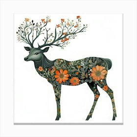 Deer With Flowers.Generated AI. Wall Art Print Canvas Print