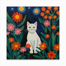 Cat In The Flower Garden Canvas Print