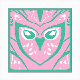 Chic Owl  Warm Pink And Green  Canvas Print
