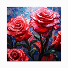 Red Roses On A Mosaic Background Canvas Print