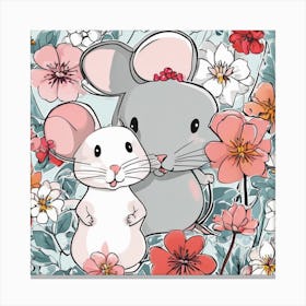 Couple Of Mice With Flowers Canvas Print