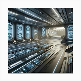 Impressive 3d Digital Art Showcasing Realistic Room Interiors Of Futuristic Spaceships With Photorealistic Textures, Shaders, And Lighting Poised At An Interesting Angle To Highlight Intricate Panels And Displays 1 Canvas Print