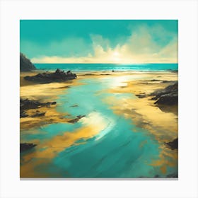 Tidal Waters, Turquoise Blue Sea on Golden Beach 1 Canvas Print
