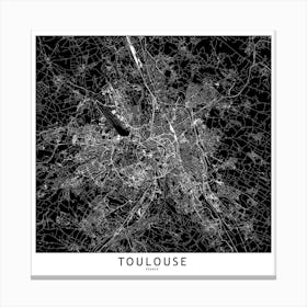 Toulouse Black And White Map Square Canvas Print