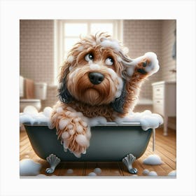 Dog Taking A Bath Canvas Print