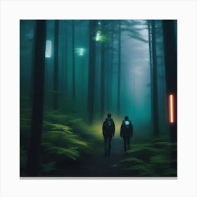 Two People Walking In The Forest Canvas Print
