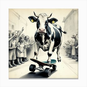 Cow On Skateboard 13 Canvas Print