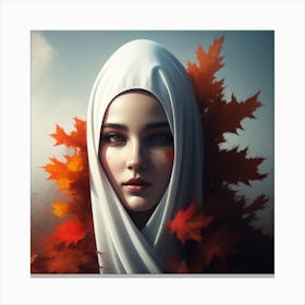Girl In Autumn Leaves Canvas Print
