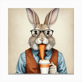 Rabbit Drinking Coffee Canvas Print