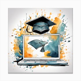 Graduation Cap And Laptop Canvas Print