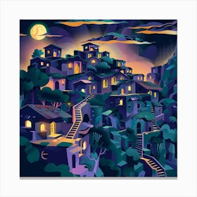 Town at Night Cubism Canvas Print