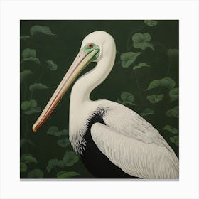 Ohara Koson Inspired Bird Painting Pelican 1 Square Canvas Print