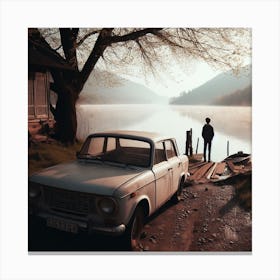 Old Car By The Lake Canvas Print