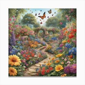 Butterfly Garden Paintings Art Print 1 Canvas Print