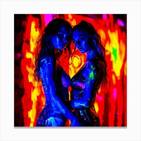 Two Women In Neon Paint Canvas Print